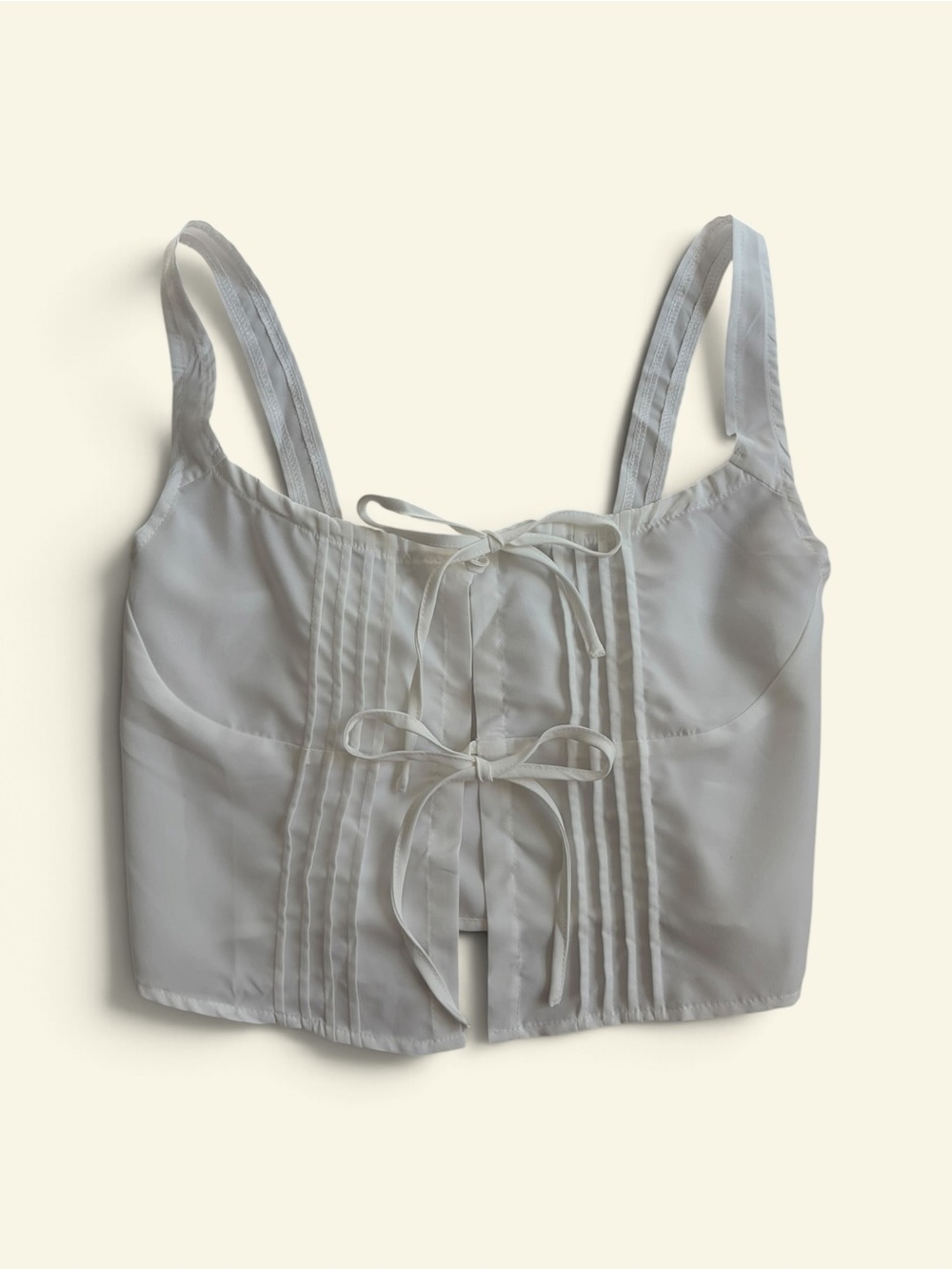 Dazy White Dual Bow Front Crop Top Pintuck Pleated Y2K Coquette Camisole Small